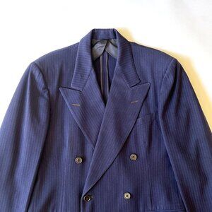 Vintage 40s Fahey Brockman Double Breasted Navy Pinstriped Jacket Size 42L